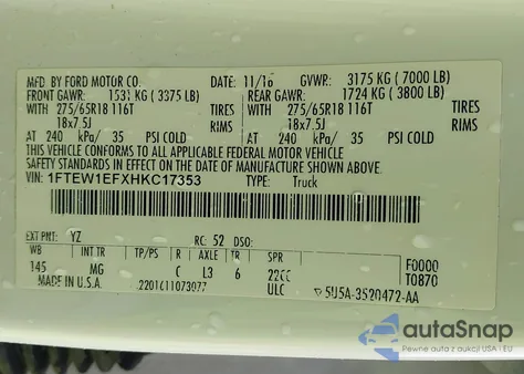 2017 Ford F-150 Xlt from USA, damaged, VIN 1FTEW1EFXHKC17353